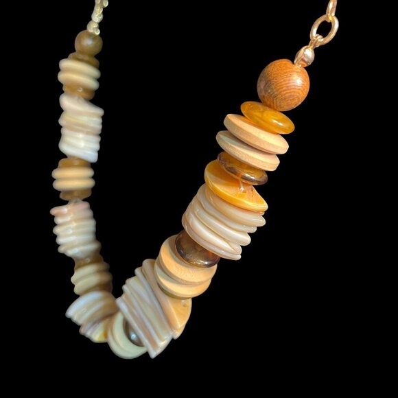 Free People Shell Disc Bead Necklace Natural Layered Boho Beach Resort Jewelry - Picture 5 of 9